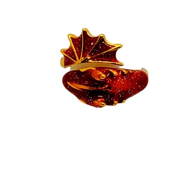 Gold Tone Sparkling Red Enamel Wrap around Dragon Ring Size 7 - Picture 4 of 9
